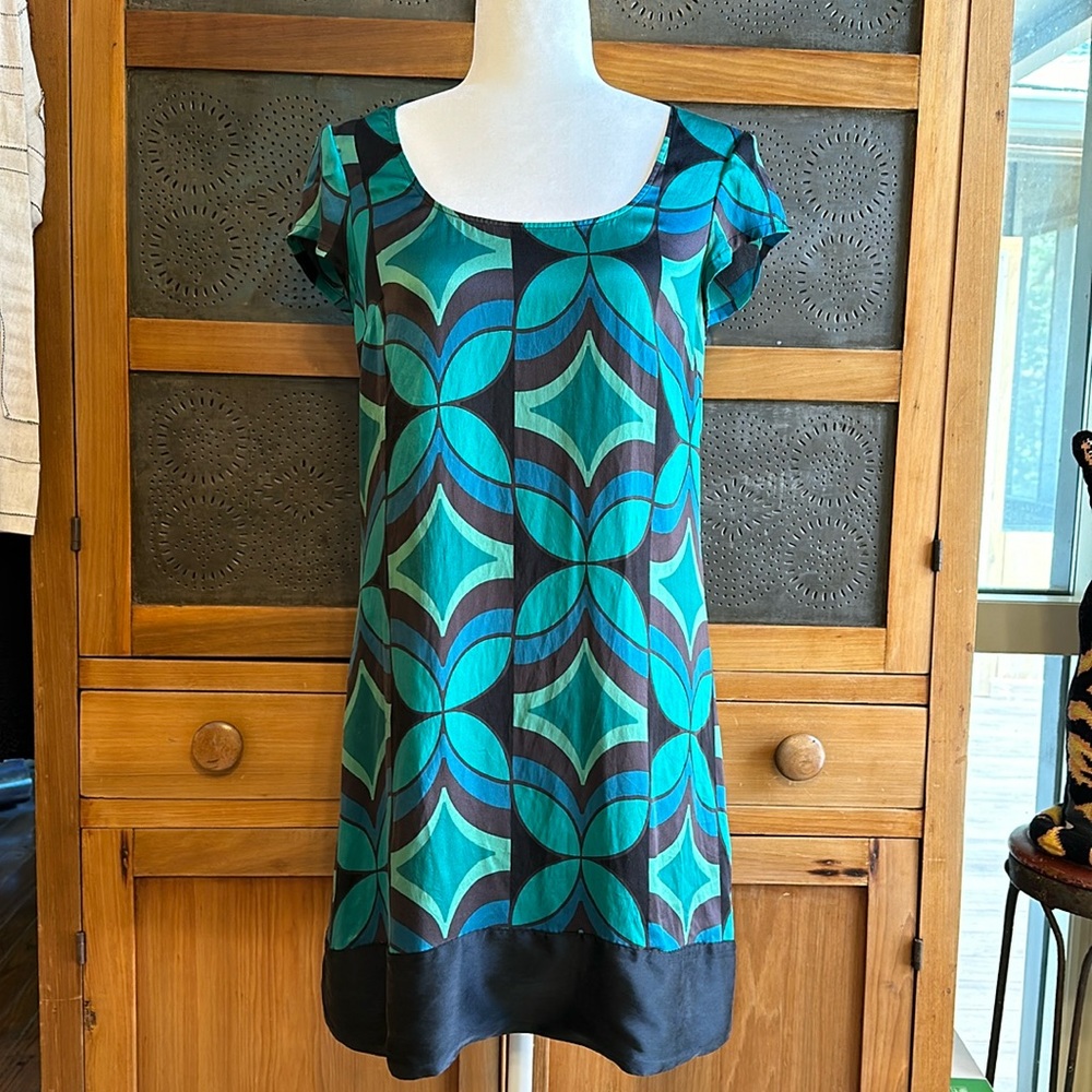 Express Silk Green Blue Black Midi Dress - Size M